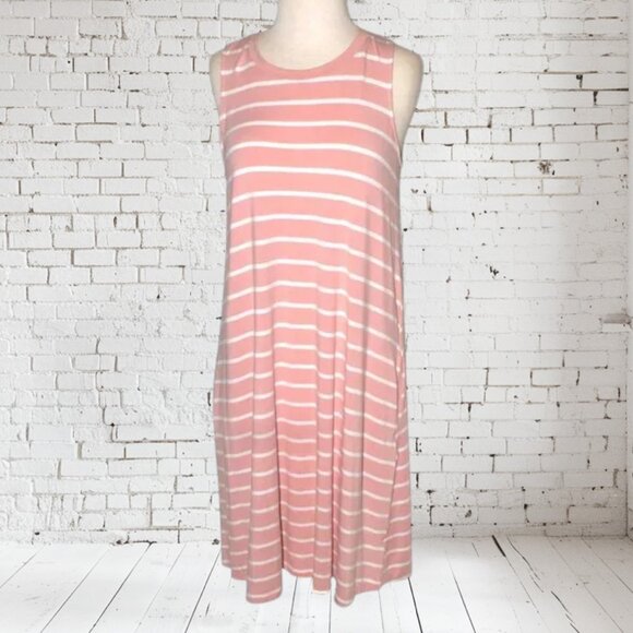 Time and True Striped Tank Dress with Pockets SZ M 8-10 Coral & White - Picture 1 of 5